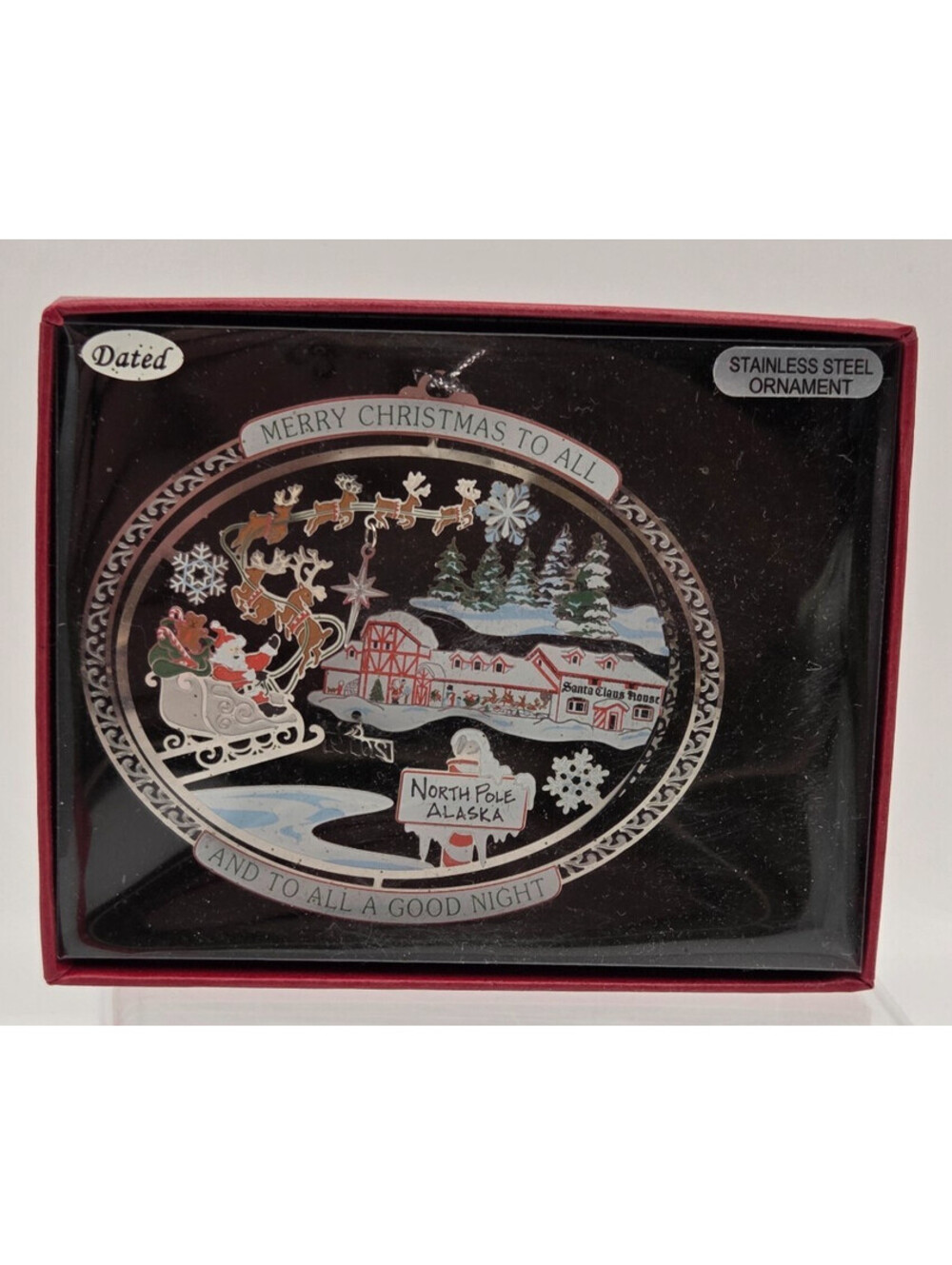Santa Claus House North Pole Alaska Stainless Steel Christmas Ornament NIB